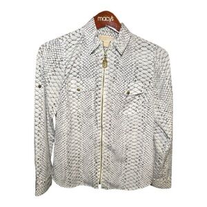Michael Kors Snake Print Zip Up Long Sleeve Blouse Petite Small
